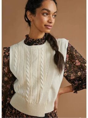 Anthropologie Asymmetrical Split Chunky Cable Knit Vest Top - One Size